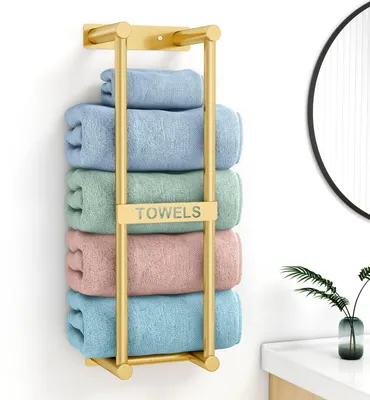 Produktbild von Handtuchregal Badezimmer Wand Handtuchhalter Golden 56cm Gästehandtuchhalter Wandmontage 3X Große Größen (160x100 cm) Gerollte Handtücher Aufbewahrung für Bad gäste wc