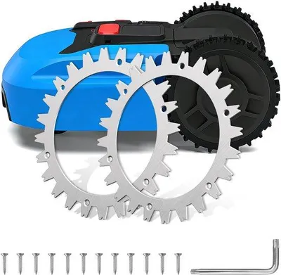Imagen del producto de Ruedas para cortacésped robot con tacos antideslizantes, color plateado, paquete de 2, 12 voltios
