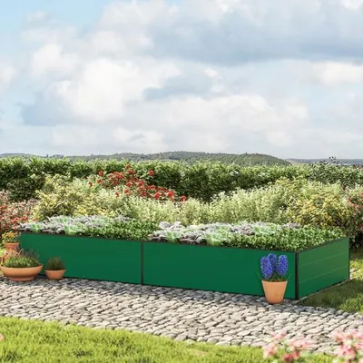 Produktbild von GFP HALFSIZE Aluminium Hochbeet - Platzsparendes & Stabiles Gartenbeet in Grün - 297 x 119 x 39 cm - Ideales halbhohes Modell für Familien-Gartenspaß