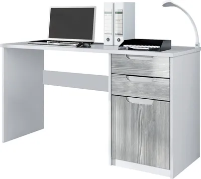Produktbild von Vladon Schreibtisch Logan,  Germany, Bürotisch mit 2 Schubladen und 1 Tür, Weiß matt/Avola-Anthrazit (129 x 76 x 60 cm)