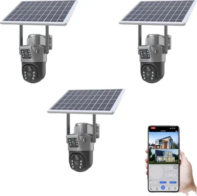 Produktbild von Heim-Sicherheitskamera, solarbetrieben, mit Dualobjektiven, 3*EXF-WIFI Keine Karte