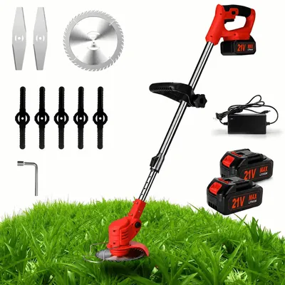 Produktbild von 21V Akku Rasentrimmer mit 2 Akkus & Ladegerät, Teleskopstiel, Gras Trimmer Elektrisch für Garten