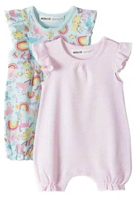 Image de Minoti - Grenouillères pour bébés filles, volants (lot de 2) MN706 (nouveau-nés) (turquoise/rose clair)