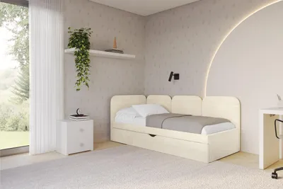 Produktbild von ALTDECOR Jugendbett mit Bettkasten ALVY - 90x200 - Beige - Monolith 04 - Rechts angeordnet - Einzelbett mit Stauraum - Polsterbett Kinderbett