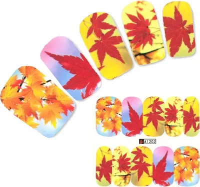 Produktbild von Tattoo Nail Art Aufkleber Bunte Blätter Bäume Herbst Wald Nagel Sticker