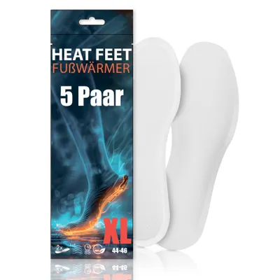 Produktbild von 5 Paar HEAT FEET Wärmesohlen Heizsohlen Einlegesohlen Fußwärmer 8h Wärme für Schuhgröße 44-46 ideal für Winter Outdoor Sport Weihnachtsmarkt warme Füß