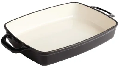 Productafbeelding van Vogue braadpan van gietijzer, 2,8 liter, zwart en crème, rechthoekig geëmailleerd