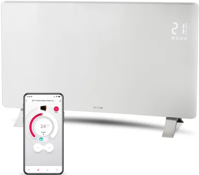 Obrázok produktu pre SENCOR SCF 4740WH Konvektor, sklenený povrch, ovládanie pomocou aplikácie Sencor HOME (iOS / Android), 2 nastavenia ohrevu, teploty 5-45 °C, LED displej, IP24, 2400 W