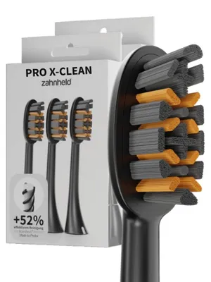 Produktbild von Zahnheld Bürstenkopf Ersatzbürsten Pro X-Clean - ideal für Gero Schallzahnbürste, 6 Stück, Schwarz, mittelharte Wechselköpfe, Schallzahnbürstenkopf