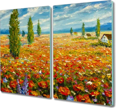 Produktbild von Coloray Herdabdeckplatte 2x30x52 cm Schneidebrett Kochplattenabdeckung Küchenbrett Hackbrett - Feld voller Blumen