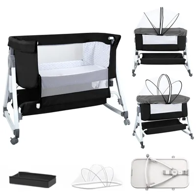 Produktbild von Beistellbett Babywiege freistehendes Babybett - mit Matratze,Höhenverstellung faltbar Schwarz