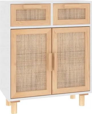 Obrázek produktu pro Příborník bílý 60x30x75 cm masivní borovice a přírodní ratan