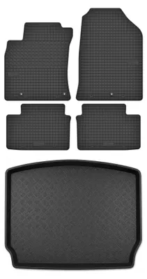 Image de Tapis en caoutchouc + bac de coffre pour Hyundai i30 III depuis 2016 (à hayon, plancher bas) – 5 pièces, noirs, sur mesure