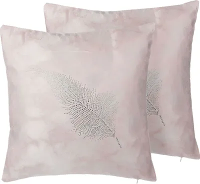 Produktbild von BELIANI Dekokissen Rosa Polsterbezug 2er Set 45 x 45 cm Feder-Muster Wohnzimmer Salon Schlafzimmer