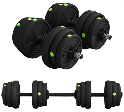 Immagine prodotto di Set di manubri 2-in-1 da 25 kg | Colore: nero, verde | Dimensioni: 20x105x20 cm