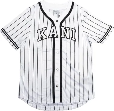 Produktbild von Karl Kani Serif Pinstripe Baseball Kurzarm-t-shirt Mit V-ausschnitt Weiß S Mann Weiß S