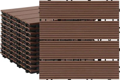 Immagine prodotto di Piastrelle per terrazze Vigevee 9 m²: piastrelle effetto legno per terrazze e balconi, con sistema a incastro, 30x30 cm, 99 pezzi, marrone
