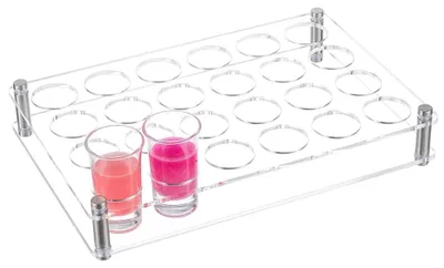 24er Acryl-Gläserhalter transparent, Loch 4,5 cm, 32,5 cm lang
