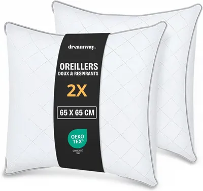 Immagine prodotto di Cuscini per il letto, 65 x 65 cm, set da 2, in microfibra, ideali per chi dorme sulla schiena, lavabili