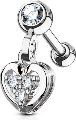 Produktbild von Tragus Ohr Piercing Stecker Helix Cartilage Barbell Herz Heart Zirkonia Kristalle Autiga® silber