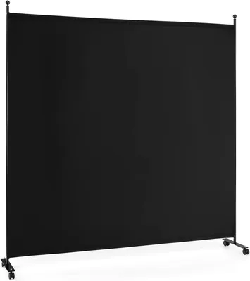 Produktbild von GOPLUS 1-teiliger Raumteiler, 184 cm Sichtschutz mit Metallrahmen, Trennwand aus Stoff, Paravent mit Rollen, für Büro, Zimmer & Krankenhaus (Schwarz)