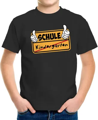Produktbild von Kinder T-Shirt Jungen Parodie Ortsschild Schule Kindergarten Geschenk zur Einschulung Schulanfang Moonworks® schwarz 122-128 (7-8 Jahre)