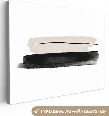 Produktbild von MuchoWow® - Leinwandbilder - Abstrakt - Linien - Schwarz - Beige - Kunst, Wandbild, Wanddeko Bilder Wohnzimmer, 120x90cm
