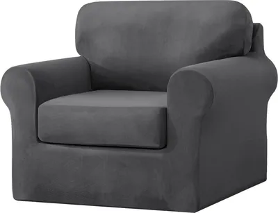 Produktbild von (Dunkelgrau) 3-teiliger Stretch-Sofabezug, 1-Sitzer-Couchbezug mit separaten Rückenlehnen und Kissen mit Gummiband