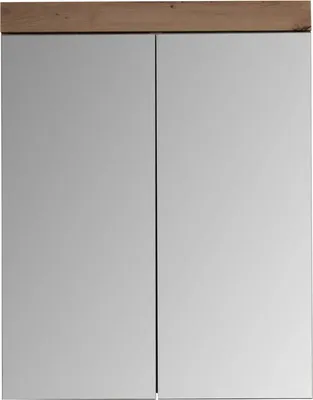 Image de AmandaMando Armoire de toilette murale avec miroir, 2 portes, imitation chêne foncé.