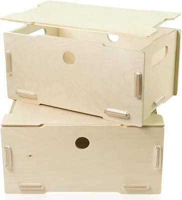 Productafbeelding van Set van 2 houten opbergboxen met deksel (ongeverfd, ongeveer 30 x 20 x 14 cm). Stapelbare opbergboxen – stevige houten boxen voor het opbergen, organiseren en sorteren.