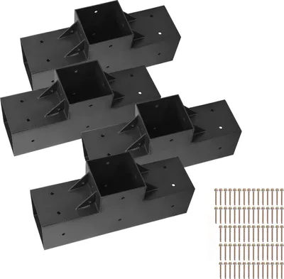 Obrázok produktu pre SucceBuy spojky na stĺpiky, balenie 4 ks, rohové konzoly v tvare T pre stĺpiky s vnútornými rozmermi 92 x 92 mm, 3-cestné konzoly na pergolu, sada na upevnenie altánku vrátane skrutiek