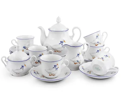 Image de Service à thé, porcelaine de Carlsbad Leander Meadows, Mary-Anne, oie, 15 pièces