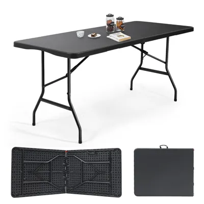 Produktbild von Sekey Buffettisch Klappbar Campingtisch Kunststoff mit Tragegriff, 180x74cm, Schwarz