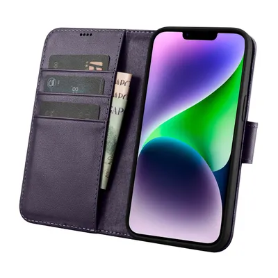 Productafbeelding van Icarer Etui, hoesje, beschermhoes, leren hoes voor iPhone 14+, donkerpaars
