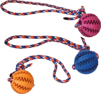Produktbild von Nobby Hundespielzeug Dental Ball mit Seil Vollgummi, Durchmesser: 5 cm