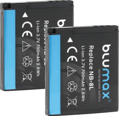 Produktbild von 2x Blumax Akku für Canon NB-8L Powershot A2200, A3000 ,3100  750 mAh (3,6V)