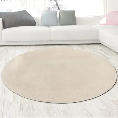 Produktbild von Moderner Creme Teppich samtig weich pflegeleicht für Wohnzimmer, Schlafzimmer, Esszimmer Größe - 120 cm Rund