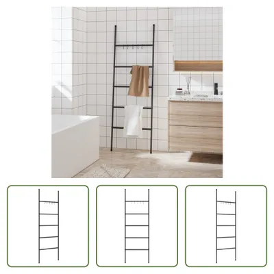 Zdjęcie produktu dla The Living Store Drabinkowy wieszak na ręczniki z 5 prętami czarny 58x175 cm żelazo