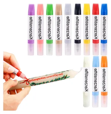 Produktbild von Kerzenmalset mit 12 Farben, Kerzenstifte, Wachsplatten für Kerzen, Kerzenstifte zum Verzieren, Keramikmalset, je 10 ml