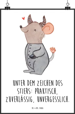Produktbild von Mr. & Mrs. Panda Bild Stier Astrologie DIN A3 - Weiß - Geschenk, Geburtstagsgeschenk, wanddeko, drucke, Sternzeichen, Posterdruck, Tierkreiszeichen, Plakat, Wandbild