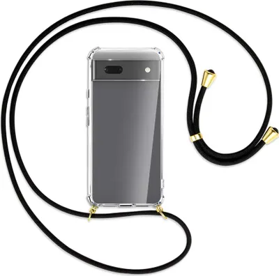 Produktbild von Handykette Backcover-Schutzhülle mit Band (Metall goldfarben) für Google Pixel 6a - schwarz