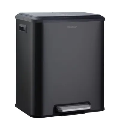 Produktbild von Mülleimer 2 Fächer Jack, Schwarz, 30L doppelter Mülleimer, Abfalleimer 2 Behälter (2 x 15 L), Tretmülleimer
