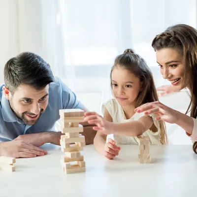 Produktbild von Relaxdays Wackelturm Holz, 54 Bausteine zum Stapeln, lustiges Stapelspiel für Kinder & Erwachsene, Holzspielzeug, natur
