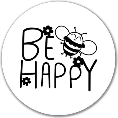 Immagine prodotto di Huuraa Adesivo "Be Happy" Ape, 10 cm, rotondo – Idea regalo