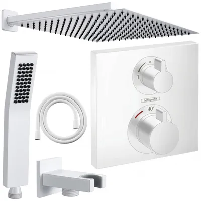Produktbild von Hansgrohe und Jowi Unterputz Duschsystem Weiß, Ecostat Square Thermostat, Duscharmatur, Regendusche, 360 mm Kopfbrause, OHNE iBox