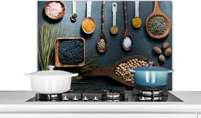 Produktbild von KitchenYeah®  Spritzschutz Küche - Küchenrückwand - Wandschutz für Herd und Spüle - Kräuter - Löffel - Gewürze - Küche 90x60 - Alu-Dibond (Alternative zum Spritzschutz aus Glas) - Hitzebeständig - Her