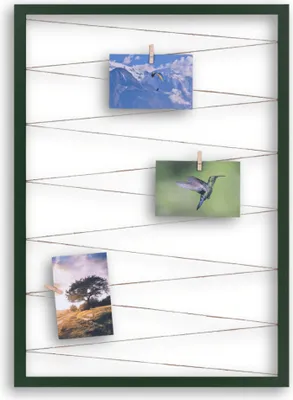 Produktbild von Fotohalter Pinnwand Fotorahmen (Hochformat) mit Juteband 20 Holzklammern Bilderrahmen inklusive CLAMARO Collage Flex, Flex Farbe:Dunkelgrün, Quer/Hochformat Größe:40x60cm (Hochformat)