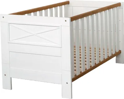 Produktbild von Babybett - Weiß - Kiefernholz massiv gewachst - 70 x 140 cm - höhenverstellbarer Lattenrost