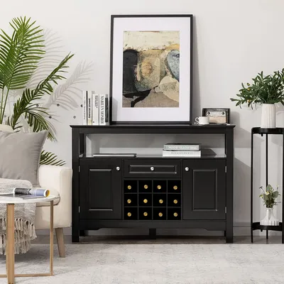 Produktbild von COSTWAY Sideboard Küchenschrank mit Türen und Schubladen, Konsolentisch Holz Küchekommode, Buffetschrank Aufbewahrungsschrank Beistellschrank Weinschrank (Schwarz)