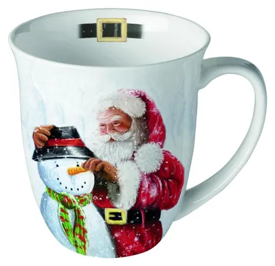 Porzellanbecher 400 ml Fine Bone China Weihnachtsmann Schneemann